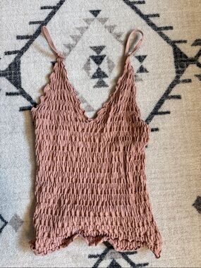 Free People Smocked V-Neck Cami in Dusty Pink